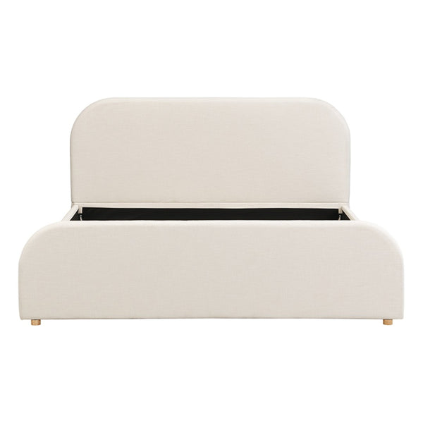 English Elm King Upholstered Bed Curved Linen Headboard Solid Wood Legs Transitional Bedroom N757K427673I
