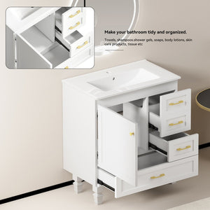 English Elm 30"black Matte Finish Bathroom Vanity with Soft Close Cabinet and Three Storage Drawers White W3133S00017