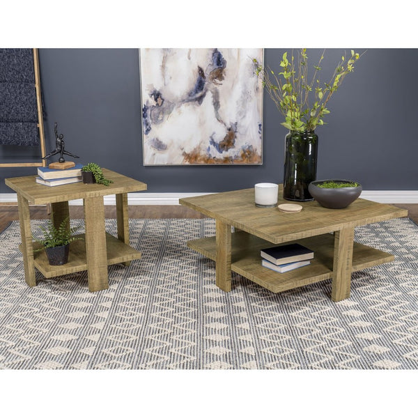 English Elm Runnion Rustic Mango Wood 2 Piece Coffee and End Table Set with Open Shelves B062S01477