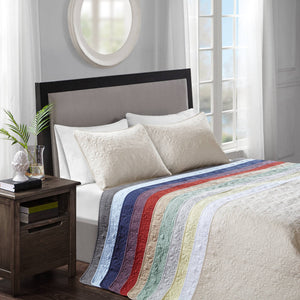 JLA Home Madison Park - 3 Reversible Bedspread Set with Quilted Stitch Texture, Oversized Drape, Antimicrobial Soft Cotton Fill Seafoam MP13-6445