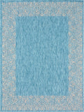 Unique Loom Outdoor Border Floral Border Machine Made Floral Rug Aqua, Ivory/Gray 9' 0" x 12' 0"