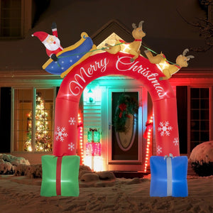 English Elm Outsunny 9Ft Inflatable Christmas Arch With Santa Riding Sled - Led Yard Decor For Festive Cheer W2225P249974-GIGA