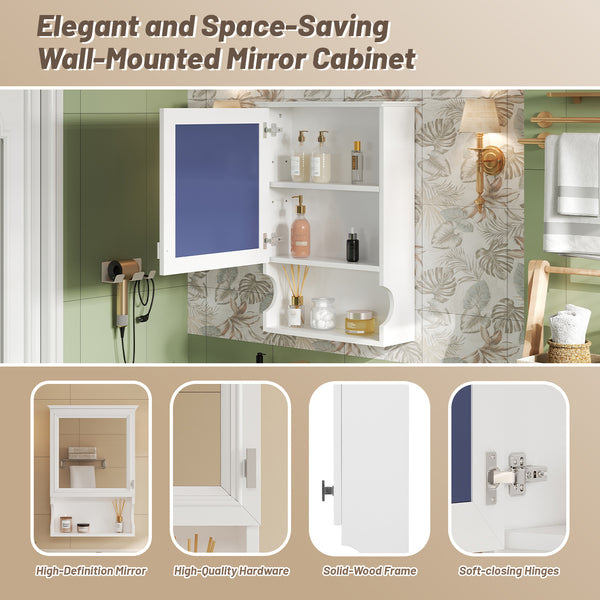 English Elm 20'' Half-Moon Wall Medicine Cabinet with Mirror, Solid Wood Frame, Soft-Close Hinges, Space-Saving Elegance White N710P313827K