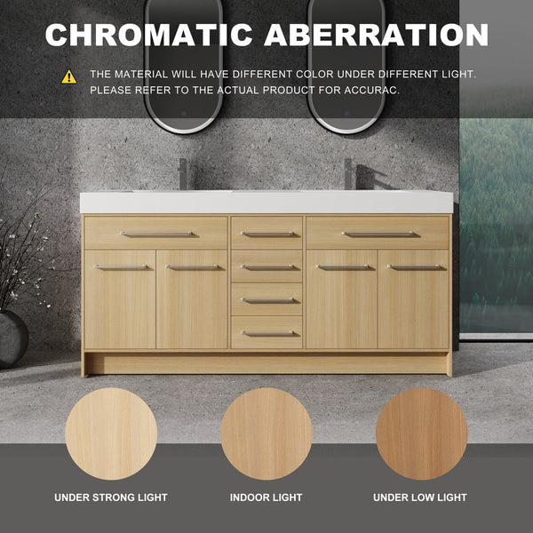 English Elm 72" Freestanding Bathroom Vanity with Double Resin Sink, Original Oak Finish, 4 Doors & 6 Drawers, Soft-Close W1972P315234
