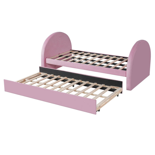 English Elm Twin Upholstered Daybed with Pull Out Trundle Plush Padded Frame for Kids Rooms N757T387568P