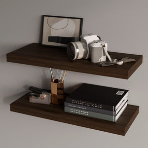 English Elm Fm Furniture Iva Dark Walnut Floating Shelves, Set Of 2 - Modern, Space-Saving Wall Storage Solution B128P361099