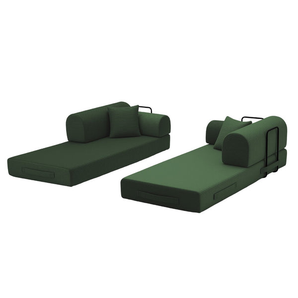 English Elm Convertible Corduroy Floor Sofa Folds Flat as Sleeper Daybed for Studio Living Green W5532P438819