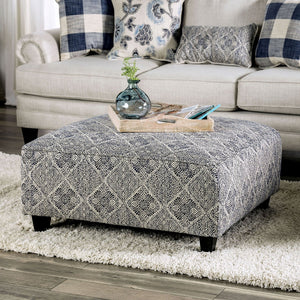 English Elm Modern Square Ottoman with Wooden Legs 42"x42" Plush Top Transitional Accent Seating for Home Decor Ivory,Navy 38 L x 38 W x 14 H B2741P356296