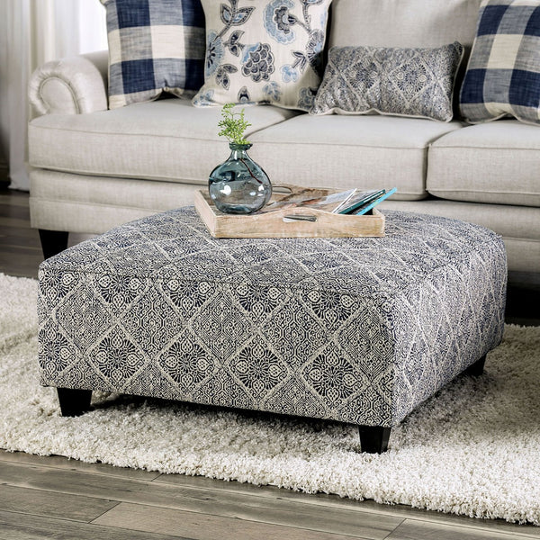 English Elm Modern Square Ottoman with Wooden Legs 42"x42" Plush Top Transitional Accent Seating for Home Decor Ivory,Navy 38 L x 38 W x 14 H B2741P356296