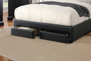 English Elm Black Luxurious Queen Bed with Hidden Storage Drawers Upholstered Faux Leather Modern Frame Black 64 L x 49 W x 5 H B011S02013