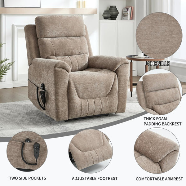 English Elm Dual Motor Power Lift Recliner with Massage Heat and Leatherair Upholstery W3224S00017