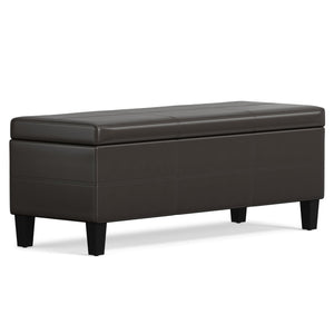 English Elm Afton Upholstered Storage Ottoman Bench in Midnight Faux Leather with Lift-Top Storage & Hinge Safety Dark Brown B136P159231