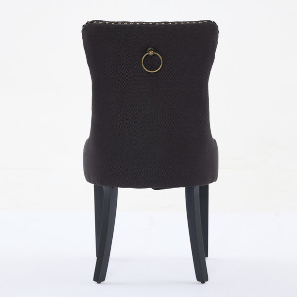 English Elm Nikki Tufted Flax Linen Dining Chair with Solid Wood Frame, High-Rebound Cushion, Nailhead Trim Black W1143P233648