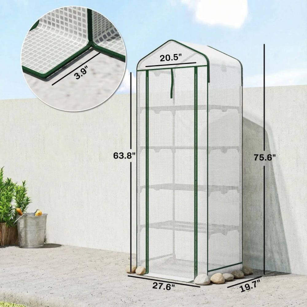 English Elm Portable Five Tier Outdoor Mini Greenhouse with Uv Resistant Pe Cover and Steel Frame T3971P476123