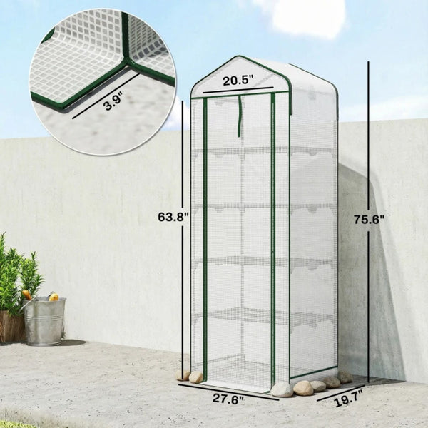 English Elm Portable Five Tier Outdoor Mini Greenhouse with Uv Resistant Pe Cover and Steel Frame T3971P476123