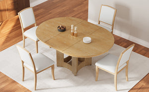 English Elm TOPMAX Solid Wood Extendable Round Dining Set for Small Spaces with 16" Removable Leaf and Cushioned Chairs Natural+Beige SP000091AAN