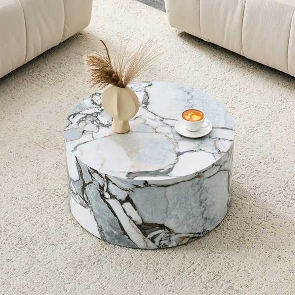 English Elm Cave Stone Patterned Mdf Round Coffee Table for Minimalist Industrial Living Rooms White W1151P460955