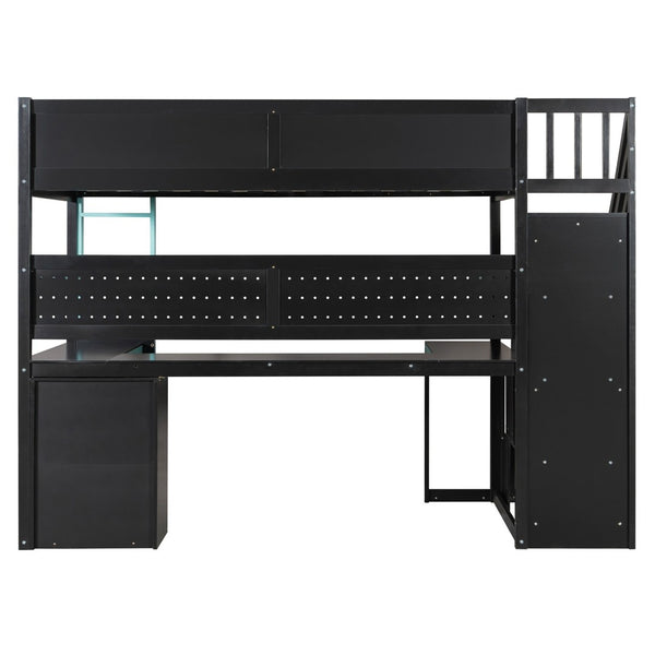English Elm Full Size Gaming Loft Bed with Led Lighting Desk Shelves and Usb Charging Ports N820S00070C