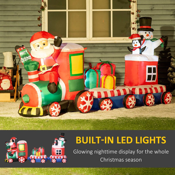 English Elm Outsunny 8Ft Inflatable Christmas Train With Santa, Snowman, Penguin & Gifts – Led Yard Decor! W2225P229102-GIGA
