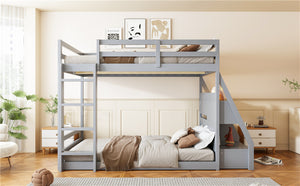 English Elm Full Bunk Bed with App Led Lighting Usb Charging Storage Drawers Kids Bedroom Gray N820S00080E