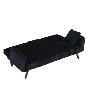 English Elm Minimalist Corduroy Reclining Sofa with Convertible Flat Sleeper and Cup Holder Black W3356P421777