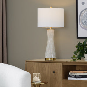 English Elm Brush Ceramic Table Lamp Set of 2 with Gold Base and Linen Shade for Refined Interiors B202P471585