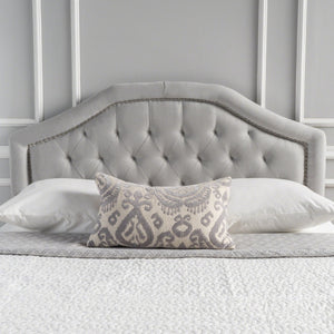 English Elm Tufted Queen Headboard with Nailhead Trim Solid Wood Frame Adjustable Iron Legs Light Grey 57875.00LGRY