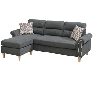 English Elm Reversible Tufted Velvet Sectional Sofa with Reversible Chaise, Nailhead Trim and Accent Pillows Slate 34 L x 88 W x 23 H B089P389528