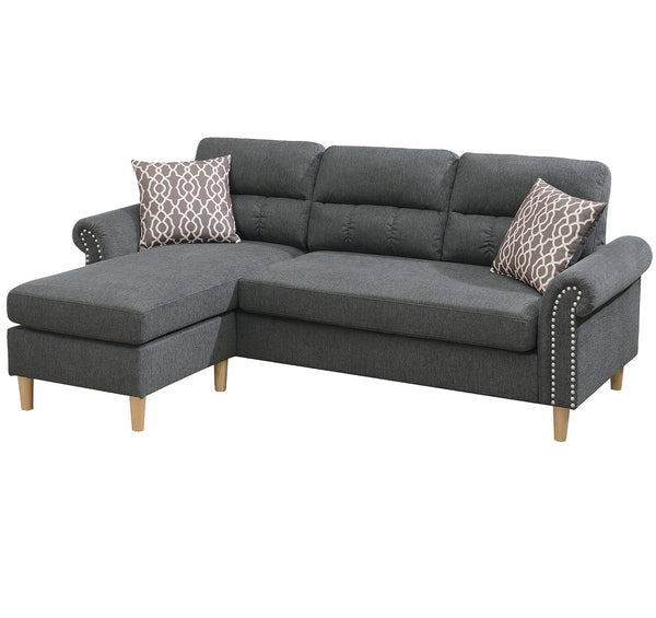 English Elm Reversible Tufted Velvet Sectional Sofa with Reversible Chaise, Nailhead Trim and Accent Pillows Slate 34 L x 88 W x 23 H B089P389528
