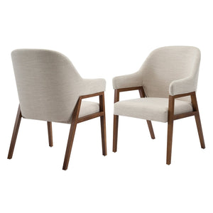 English Elm Modern Rubberwood Dining Chair Set Sculptural Curved Back Upholstered Seat Walnut Frame N768P391131B
