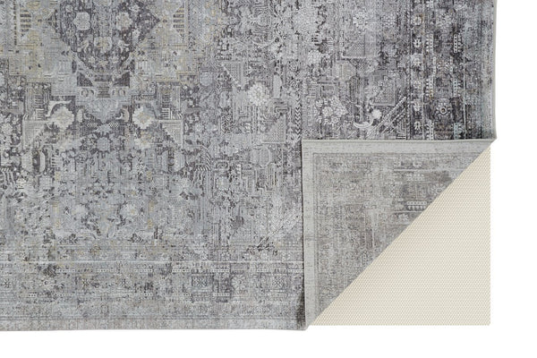 Feizy Rugs 9193966f Sarrant Medallion Motif Area Rug - Soft Viscose & Polyester Blend, Durable Low Pile, Elegant Design Gray,Silver,Ivory Viscose,Polyester 9193966fgry000i8c