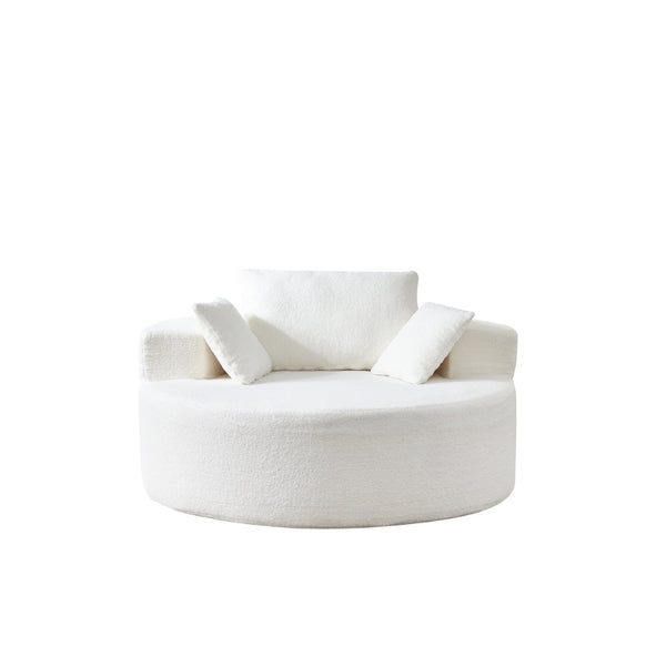English Elm 55"l Teddy Fleece Round Chaise Chair Plush Foam Seating for Modern Living Rooms Beige W1669P368367
