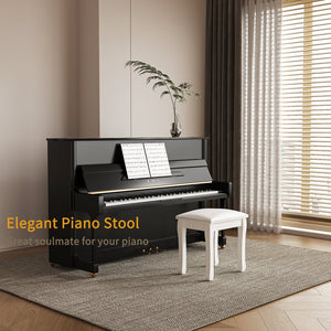 English Elm Vanity White Makeup Stool with Cushion and Solid Wood Legs, Anti-Slip Pads, Comfortable PU Seat W3128P281249