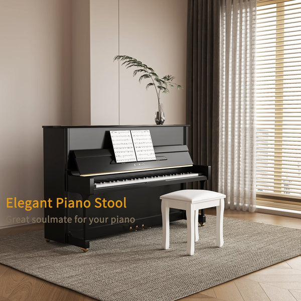 English Elm Vanity White Makeup Stool with Cushion and Solid Wood Legs, Anti-Slip Pads, Comfortable PU Seat W3128P281249