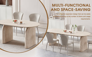 English Elm Wood Extendable Dining Table - Modern Oval MDF Top with Dual Pillar Legs, Space-Saving, Durable Versatile Gatherings and Home Office Use W3590S00002