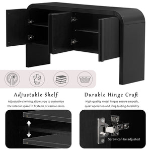 English Elm U_style Wave Door Pine Console Table Sculptural Storage for Entryway or Sofa Black N711P415846B