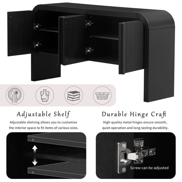 English Elm U_style Wave Door Pine Console Table Sculptural Storage for Entryway or Sofa Black N711P415846B