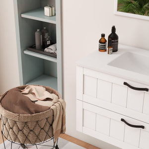 English Elm 31.5inch Floating Bathroom Cabinet with Dual Soft-Close Drawers, Large Storage, Modern Decor Line White W3151S00002
