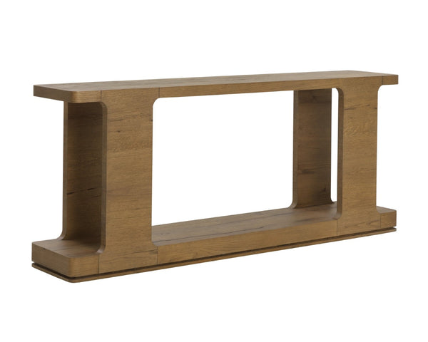 Sunpan HERCULES Console Table - Sculptural Design with Reclaimed Oak, Perfect for Entryways and Living Rooms Honey Grey 112530
