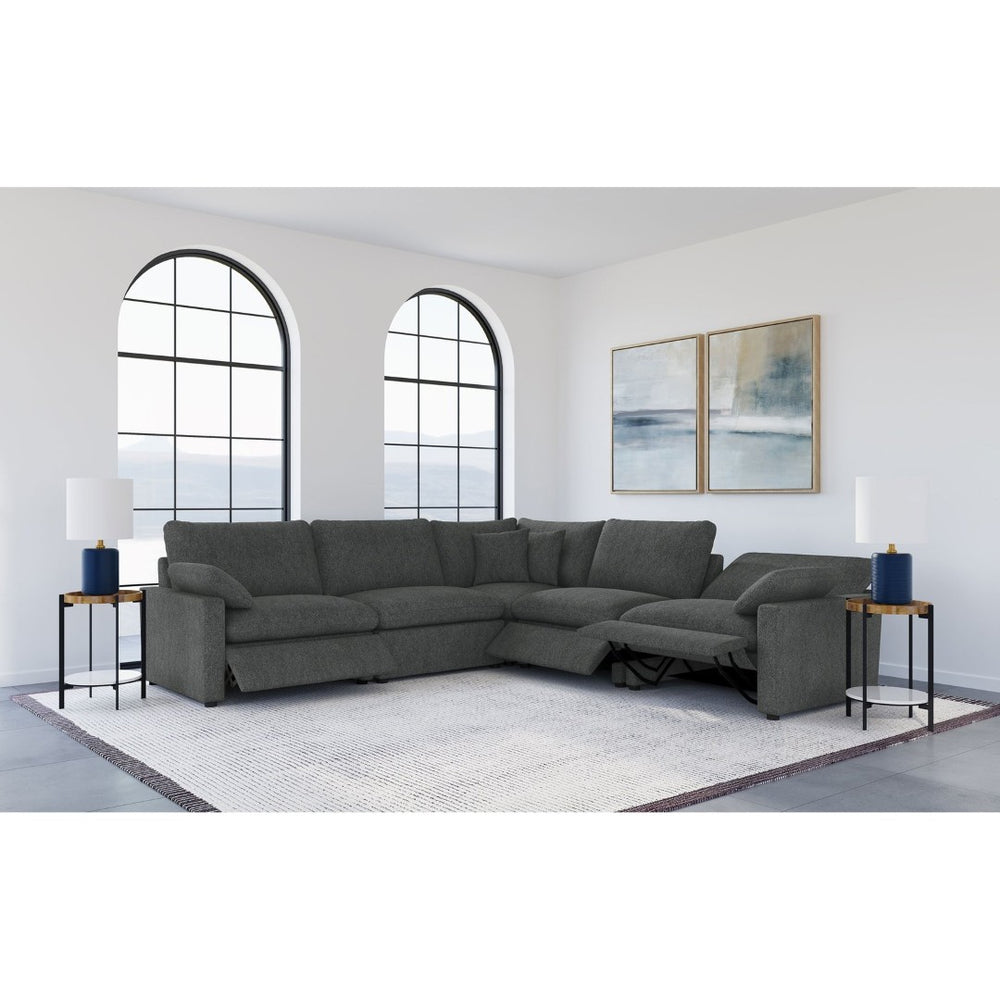 English Elm Hollander Five Piece Modular Sectional with Triple Power Recliners in Plush Grey Fabric B062S01782