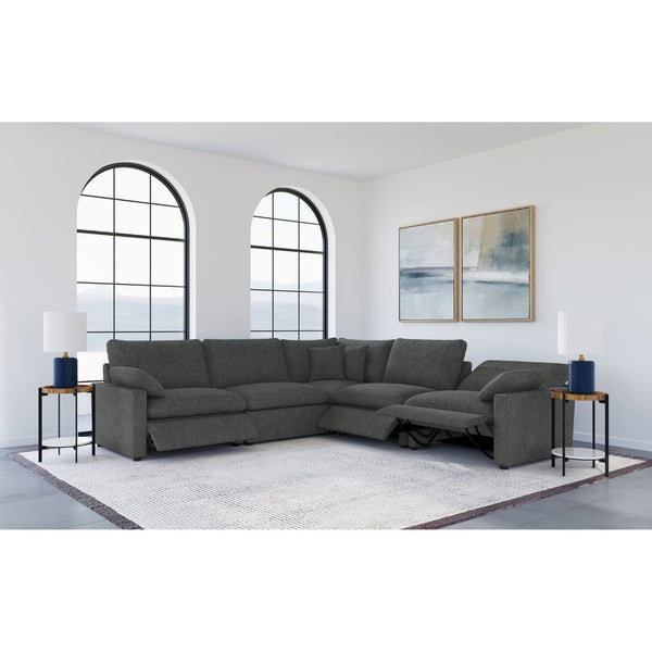 English Elm Hollander Five Piece Modular Sectional with Triple Power Recliners in Plush Grey Fabric B062S01782