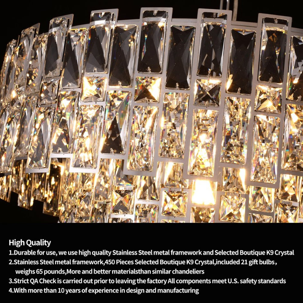English Elm Chrome French Empire Chandelier with K9 Crystals 21 Light Dining Room Fixture W2869P476456