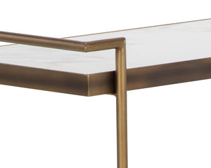 Sunpan Contardi Bar Cart - Elegant Rustic Bronze Frame with Marble-Look Concrete Shelves for Indoor/Outdoor Use