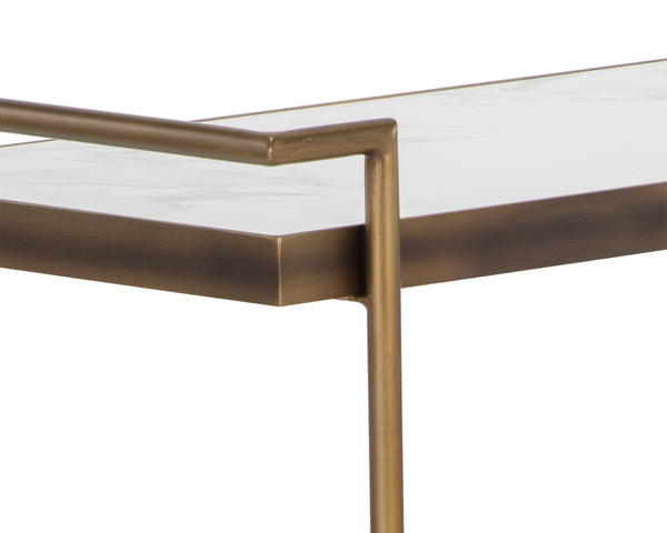 Sunpan Contardi Bar Cart - Elegant Rustic Bronze Frame with Marble-Look Concrete Shelves for Indoor/Outdoor Use