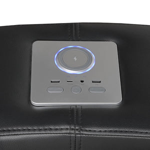 English Elm Nova Tech Sectional with Led Bar Bluetooth Speakers Power Recliners and Freezer Console Black B009S02165