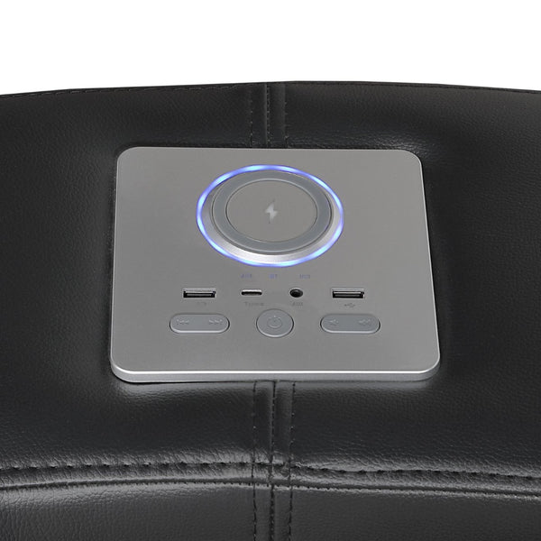 English Elm Nova Tech Sectional with Led Bar Bluetooth Speakers Power Recliners and Freezer Console Black B009S02165