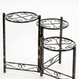 English Elm 24.41" Heart Clover Three-Tier Metal Plant Stand Black/Gold — Foldable, Durable Powder-Coat Finish, Intricate Design, Indoor/Outdoor Elegance B072115986