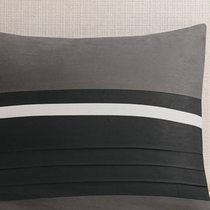 English Elm 7 Pc Faux Suede Comforter Set In Black & Grey – Luxurious King Bedding With Decorative Pillows Included B03596985