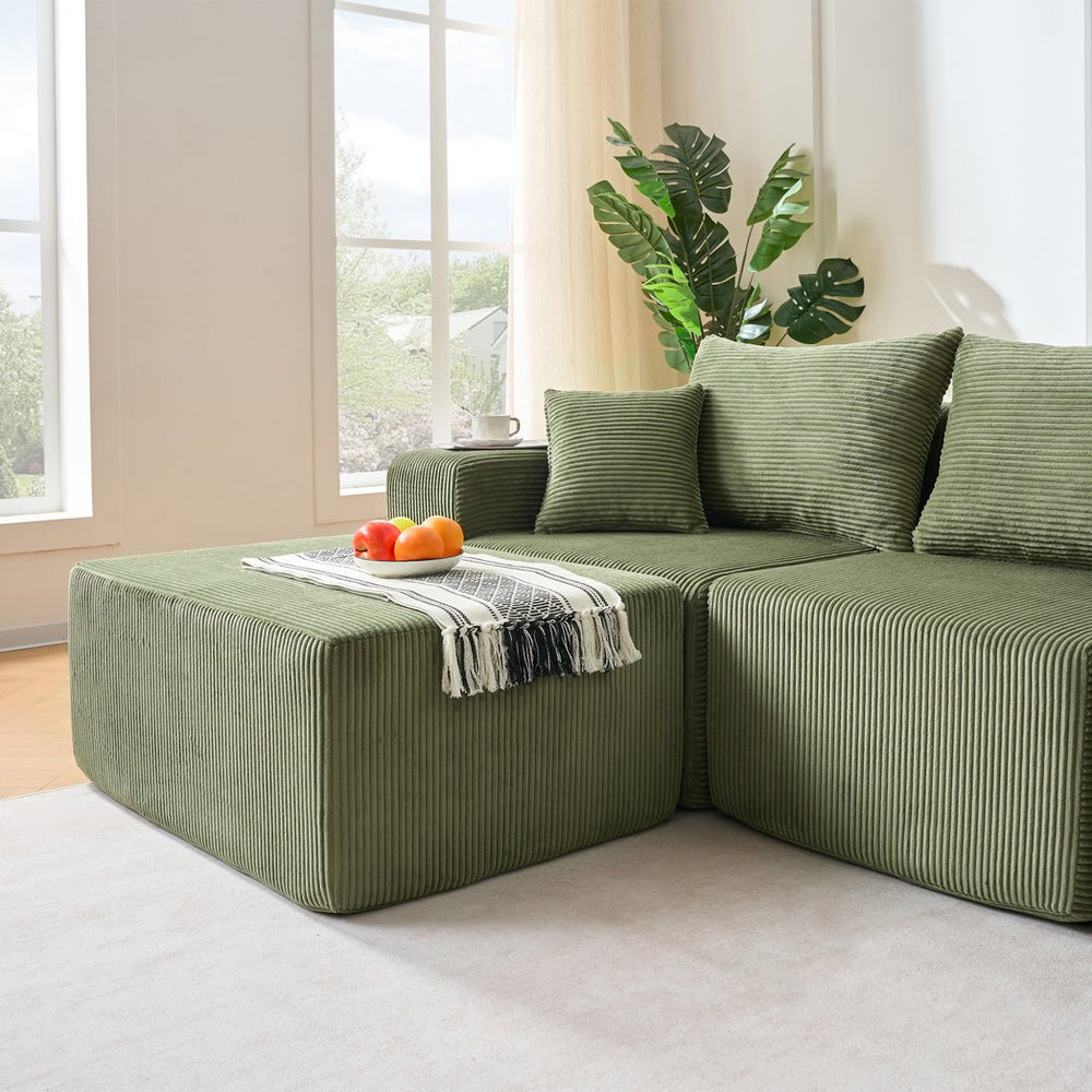 English Elm 4-Piece Modular L-Shaped Sectional Sofa - No Assembly, Plush Corduroy, Spacious Chaise for Lounging W3163S00048