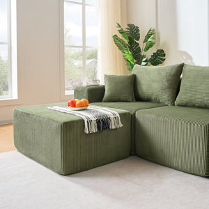 English Elm 4-Piece Modular L-Shaped Sectional Sofa - No Assembly, Plush Corduroy, Spacious Chaise for Lounging W3163S00048